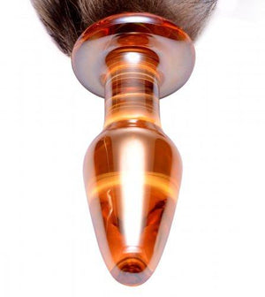 Orange Glass Plug with Fox Tail Anal Toys Frisky Products 