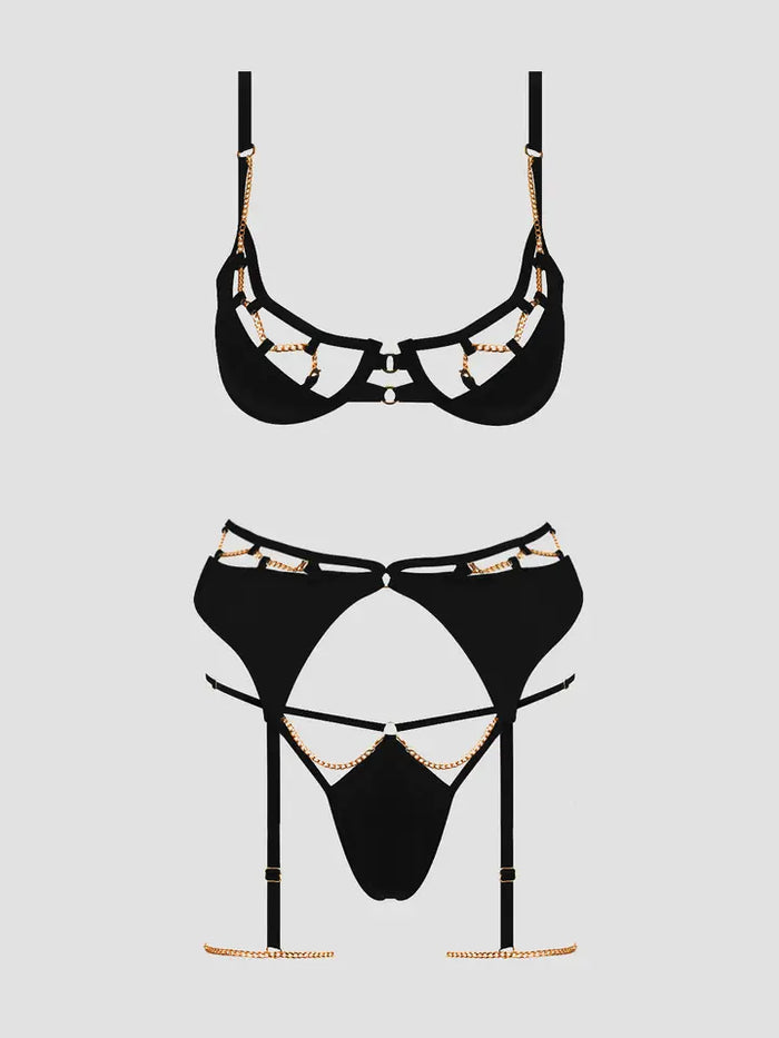Evangeline Chain Bra and Garter Set- Queen