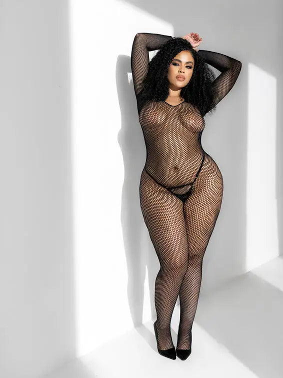 Plus Long Sleeved Full Body Fishnet Bodystocking