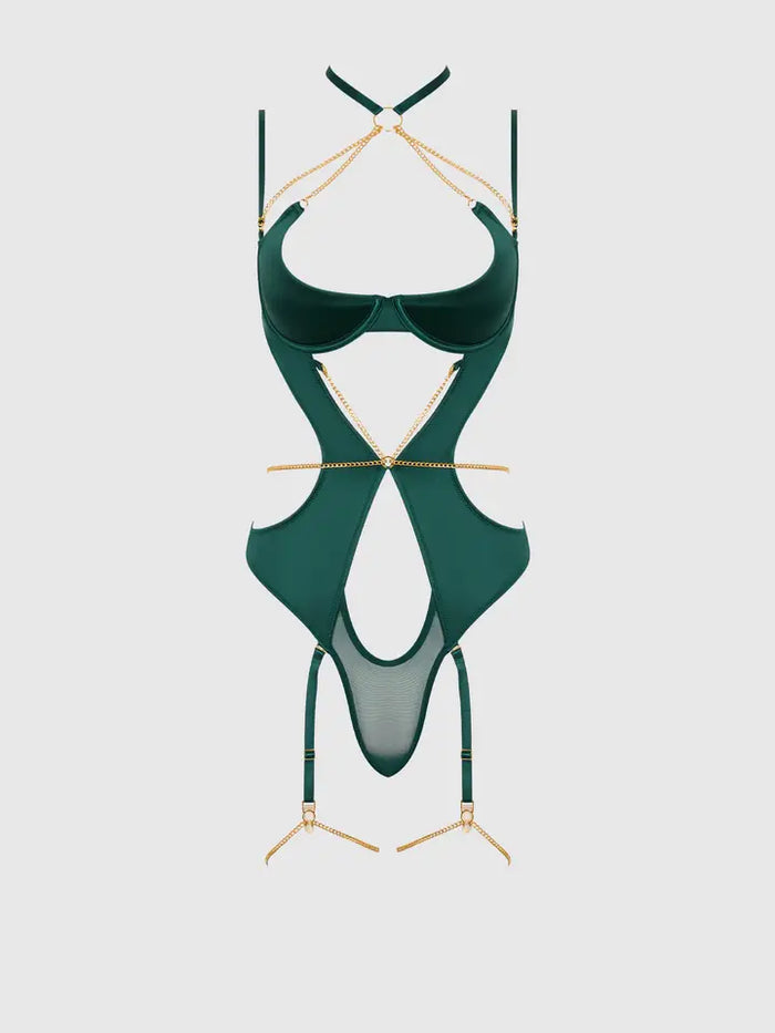 Plus Evangeline Satin & Chain Halter Teddy