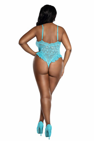 Plus Sheer Floral Lace and Ruffle Teddy