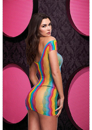 Capped-Sleeve Jacquard Rainbow Mini Dress