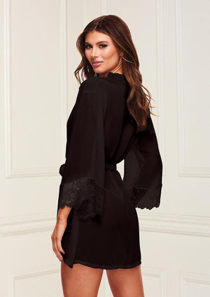 Sheer Chiffon and Lace Robe with Full-Length Sleeves