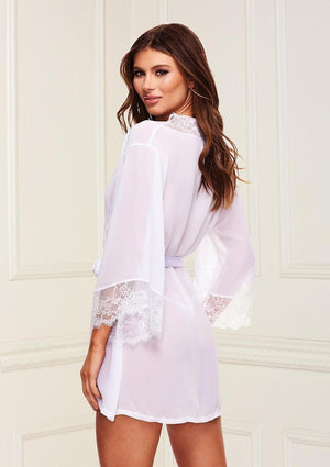 Sheer Chiffon and Lace Robe with Full-Length Sleeves