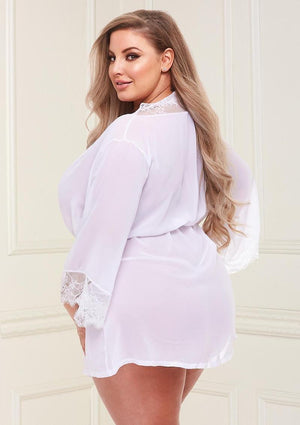 Plus Sheer Chiffon and Lace Robe with Full-Length Sleeves