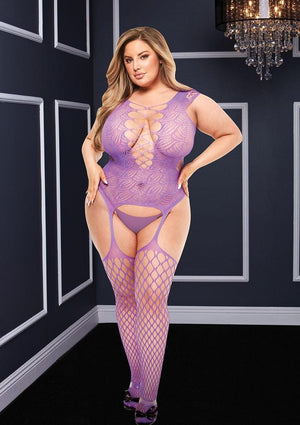 Laced-Up Bodystocking and Fishnet Garter Set