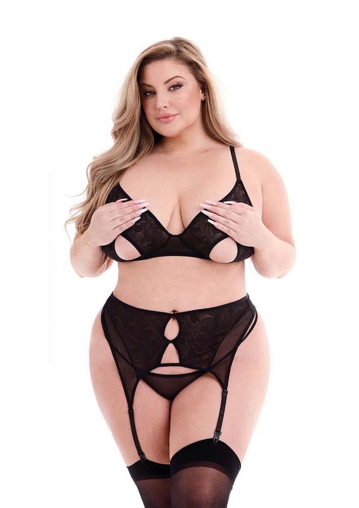 3 Piece Eco Peek-A-Boo Bra, Garter, and Panty Set