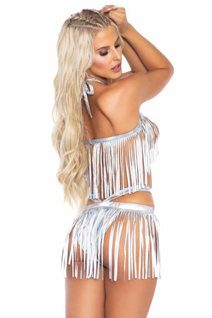 Metallic Fringe Halter Top and Panty