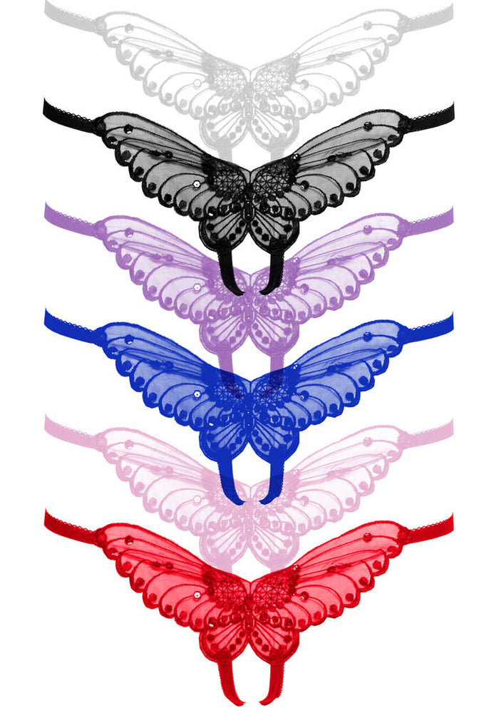 Sheer Butterfly Applique Crotchless Panty - O/S