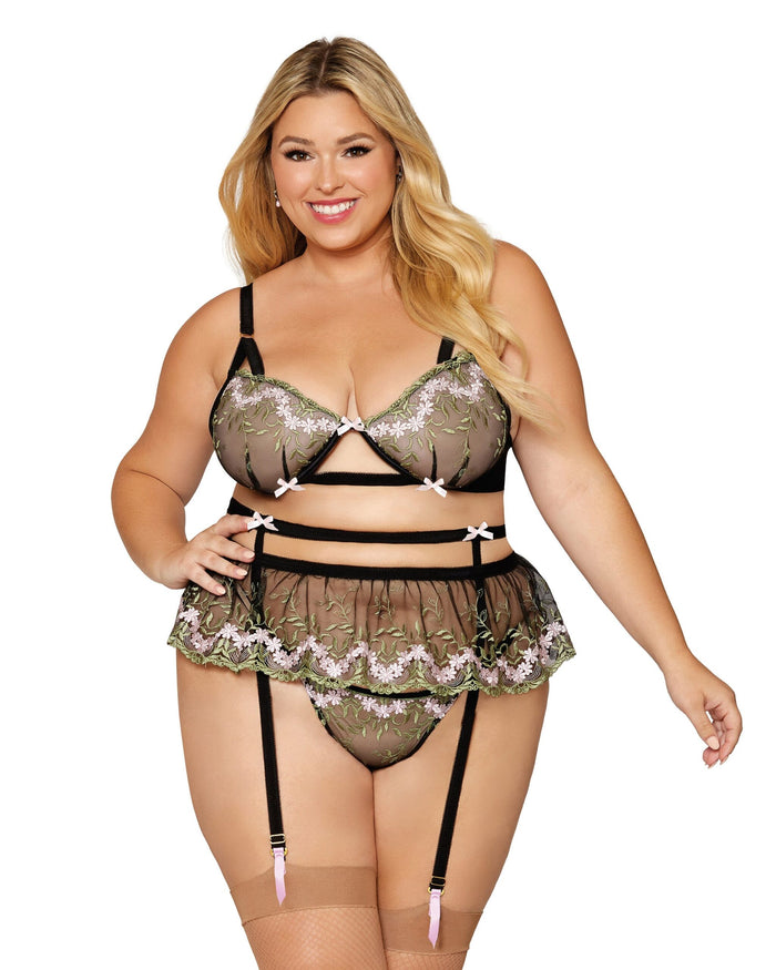 Floral Embroidery Garter Skirt Set-Queen FB Boutique Floral Embroidery Garter Skirt Set-Queen FB Boutique