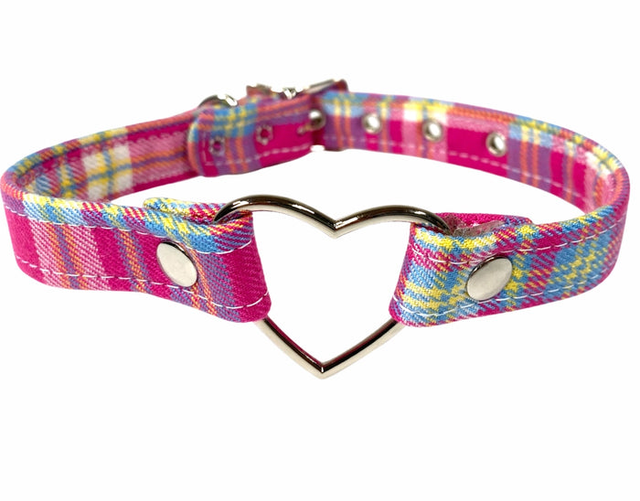 Pink Plaid Heart Choker