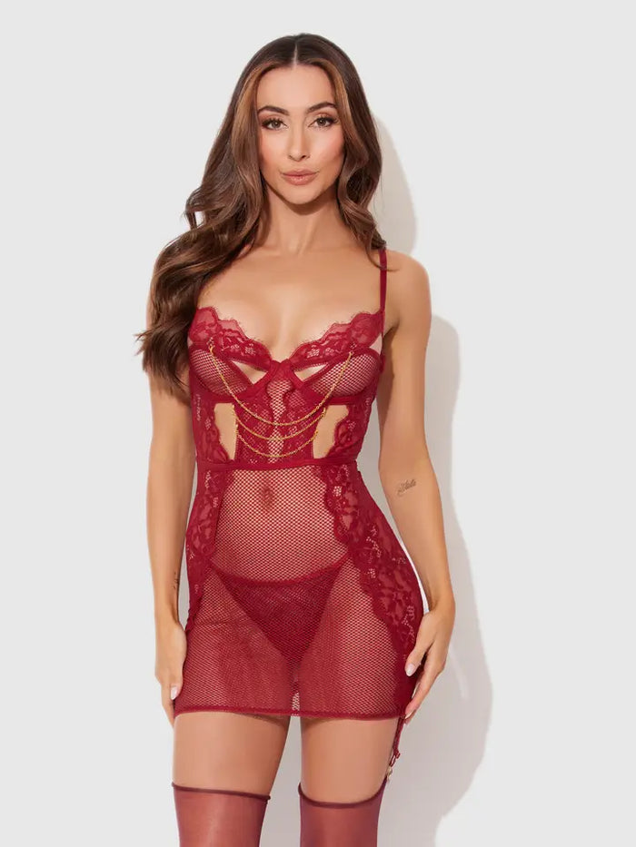Dezi Lace and Chain Chemise Set