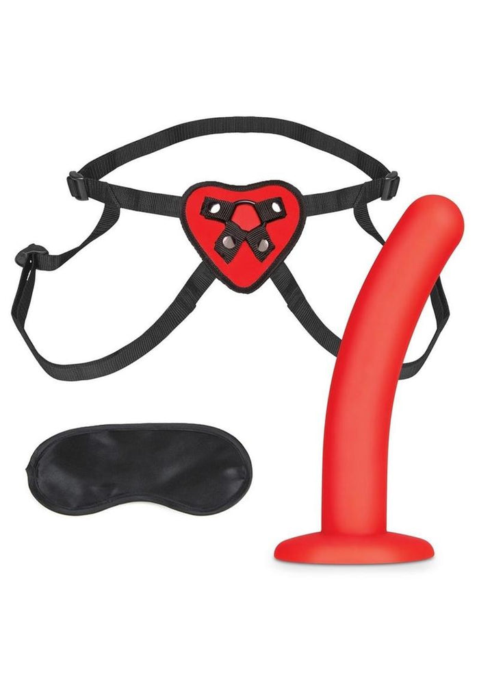 Lux Fetish Red Heart Strap on Harness & Silicone Dildo Set 5in