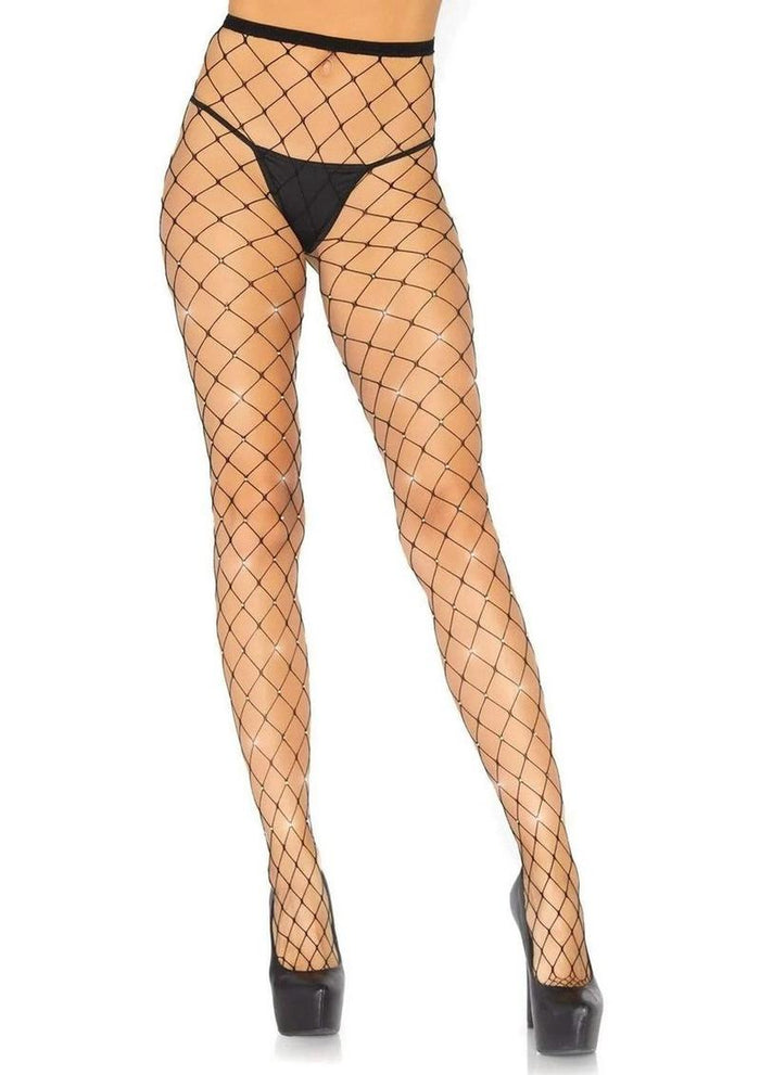 Rhinestone Fence Net Tights