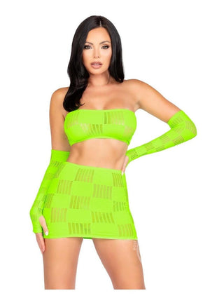 Checkerboard Net and Opaque Bandeau Mini Skirt and Arm Warmers