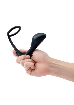 B-Vibe Ringer Silicone Cock Ring and Plug - Black