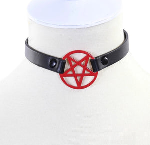 Pentagram Leather Choker Collar