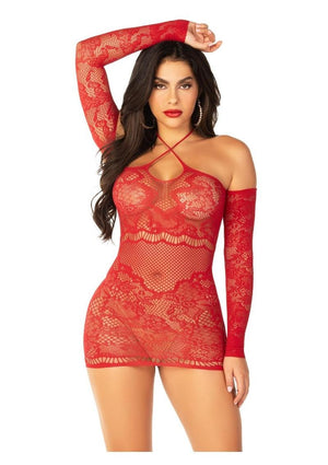 Seamless Lace and Net Off the Shoulder Mini Dress