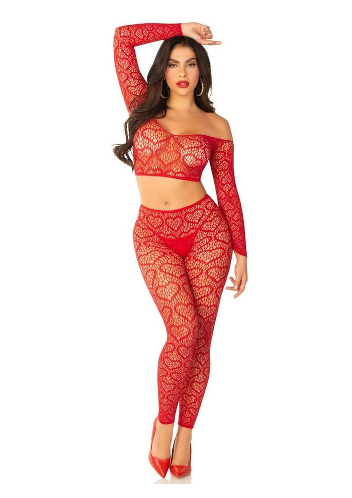 2-Piece Heart off the Shoulder Crop Top and Footless Tights