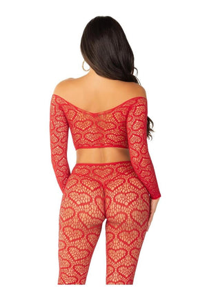 2-Piece Heart off the Shoulder Crop Top and Footless Tights