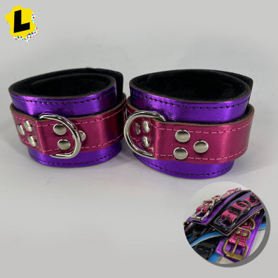 Metallic Purple/ Pink Black Fleece Ankle Restraints