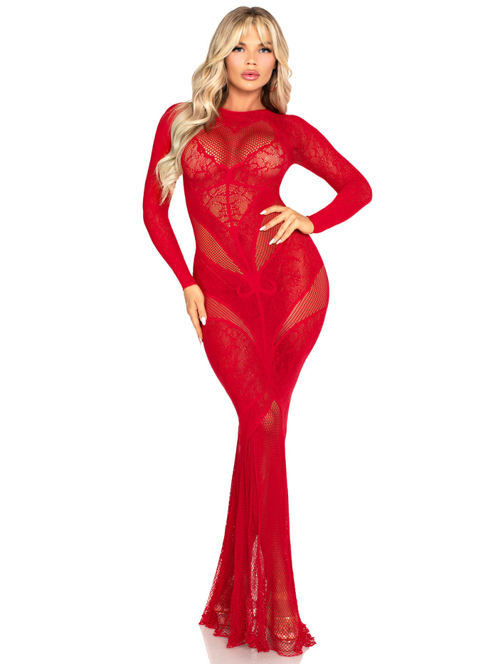 Lace and Net Gown with Heart Keyhole