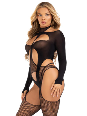 Two Piece Bodysuit and Fishnet Suspender Tights