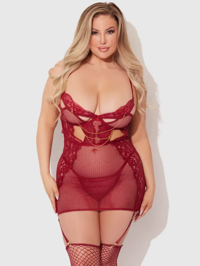 Dezi Lace & Chain Chemise Set -Queen