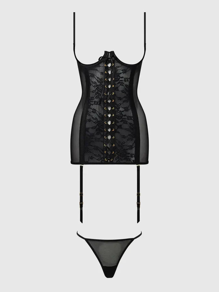 Gia Open Cup Lace Chemise & G-String - Queen