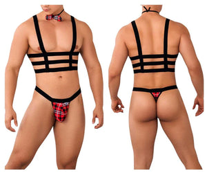 Plaid Thong and Harness Two Piece