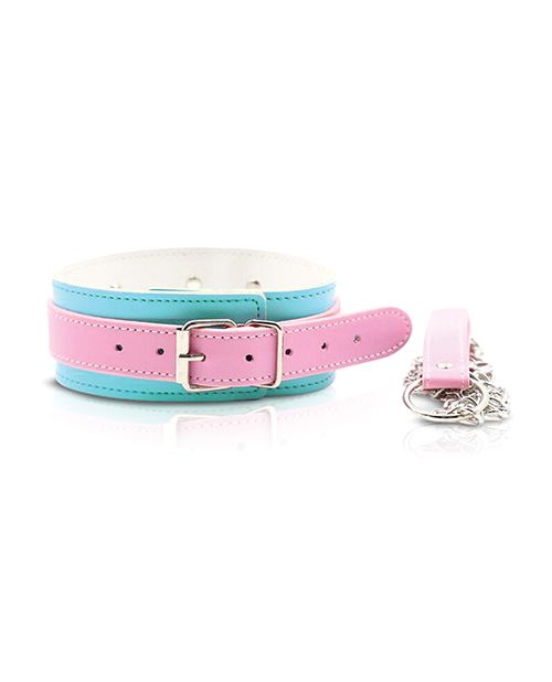 Nobu Fetish Collar and Leash Set - Pink/Blue