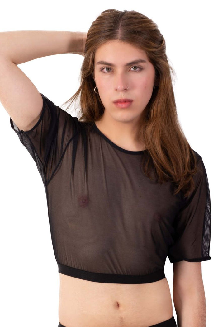 3/4 Mesh Sleeve Crop Top