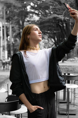 3/4 Mesh Sleeve Crop Top