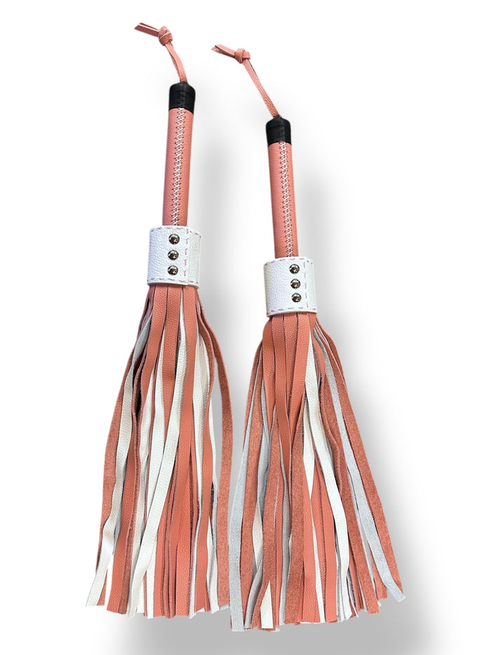 White & Pink Stitched Handle Leather Flogger