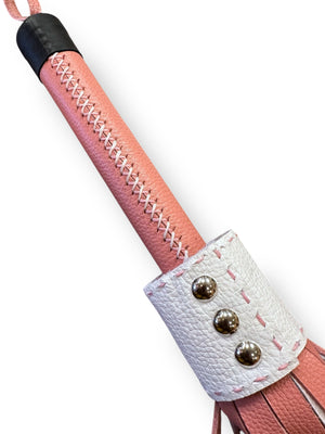 White & Pink Stitched Handle Leather Flogger