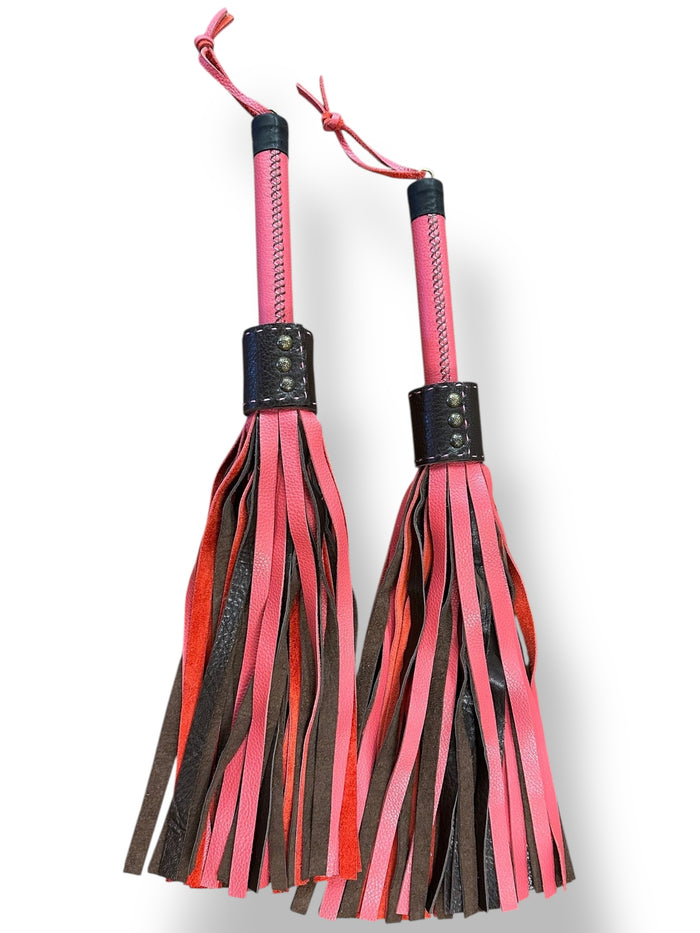 Dusty Rose & Brown Stitched Handle Leather Flogger