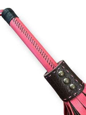 Dusty Rose & Brown Stitched Handle Leather Flogger