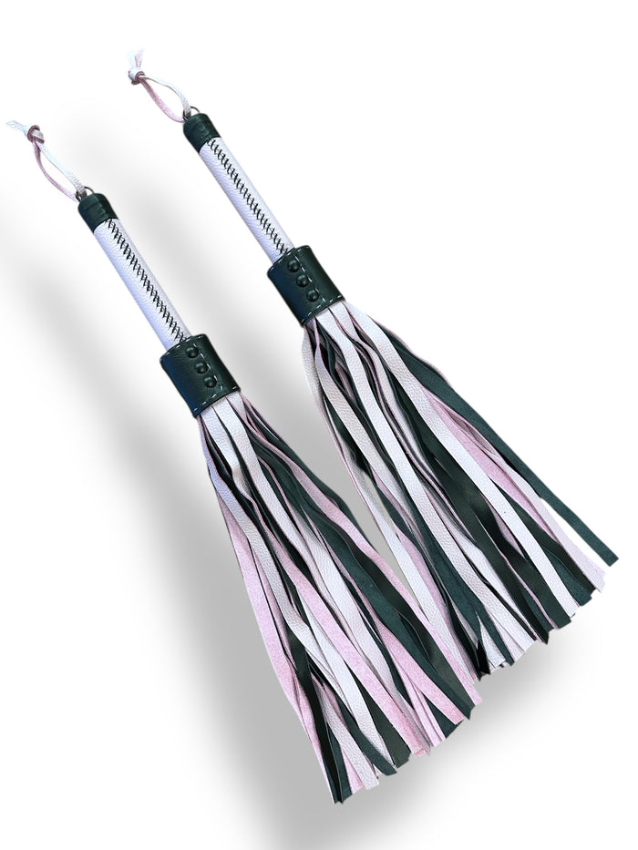 Lilac & Black Stitched Handle Leather Flogger