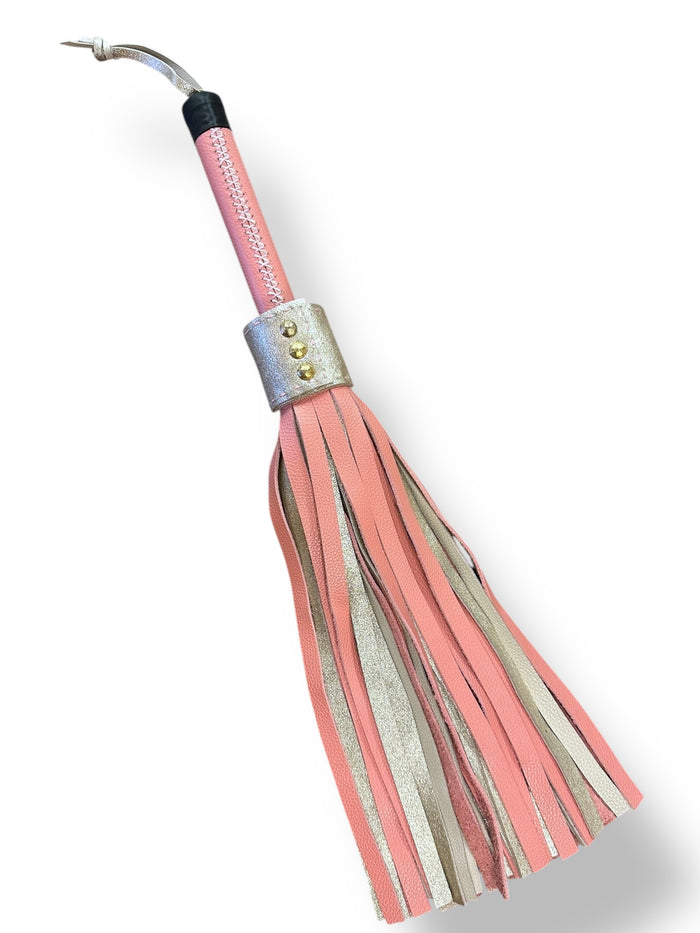 Silver & Pink Stitched Handle Leather Flogger