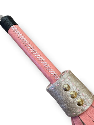 Silver & Pink Stitched Handle Leather Flogger