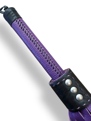 Purple & Black Stitched Handle Leather Flogger