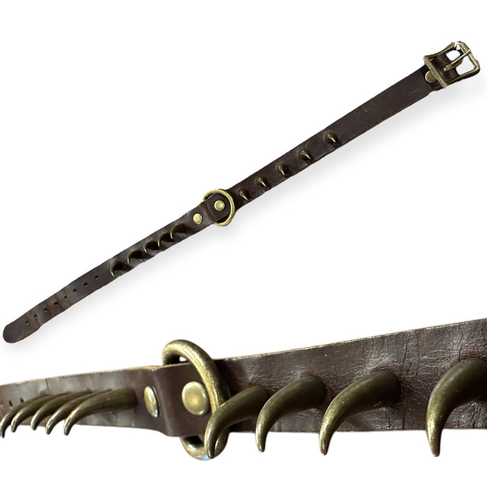 Brown Leather and Brass Claw Collar
