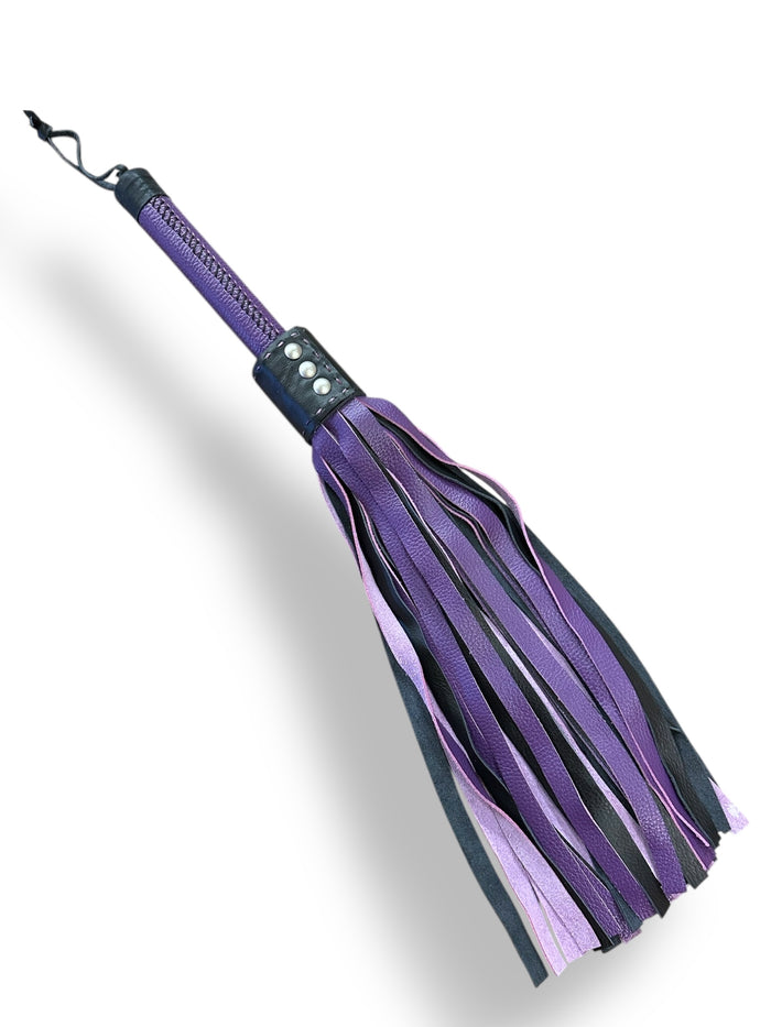 Purple & Black Stitched Handle Leather Flogger