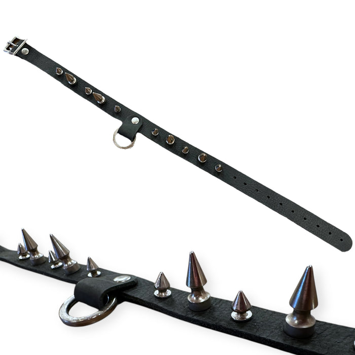 Black Leather and Silver Spike Collar