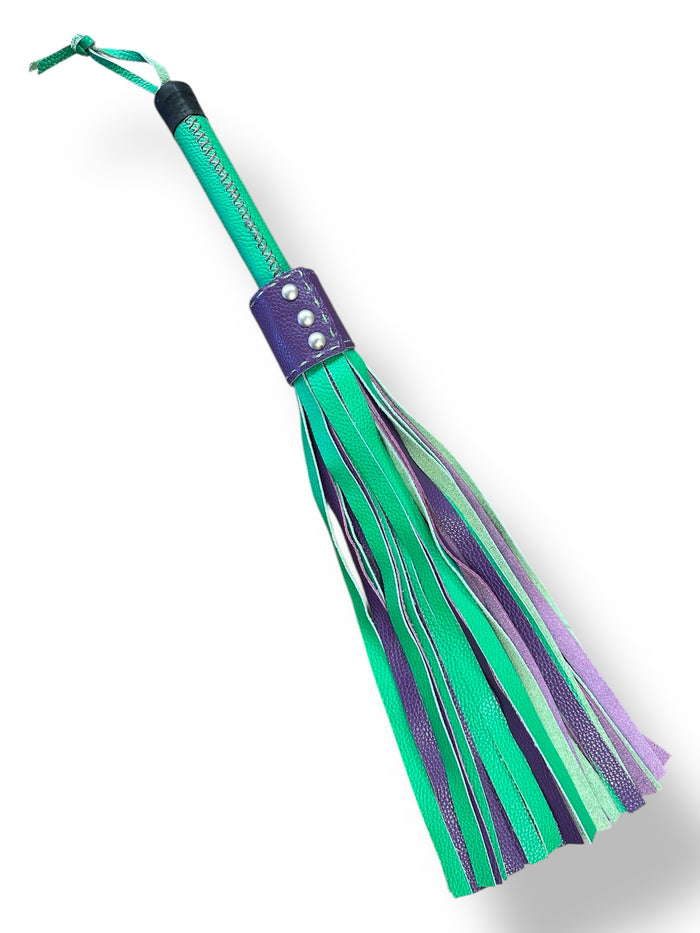 Green & Purple Stitched Handle Leather Flogger