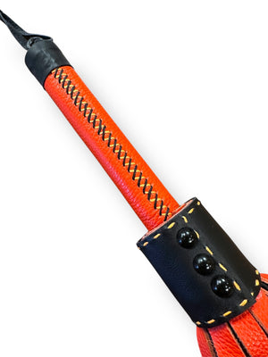 Orange & Black Stitched Handle Leather Flogger