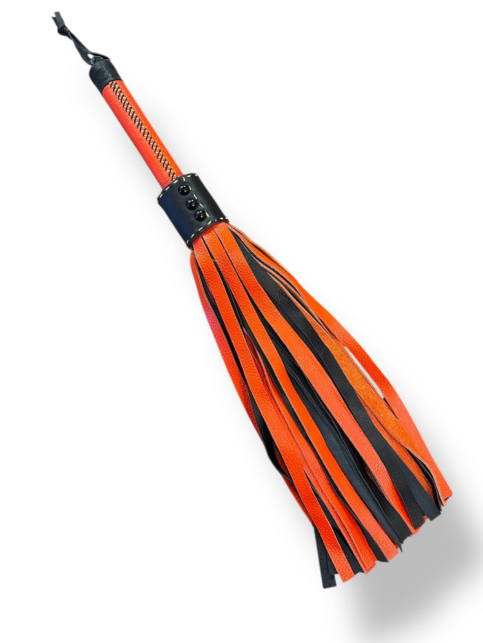 Orange & Black Stitched Handle Leather Flogger