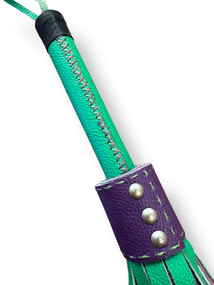 Green & Purple Stitched Handle Leather Flogger