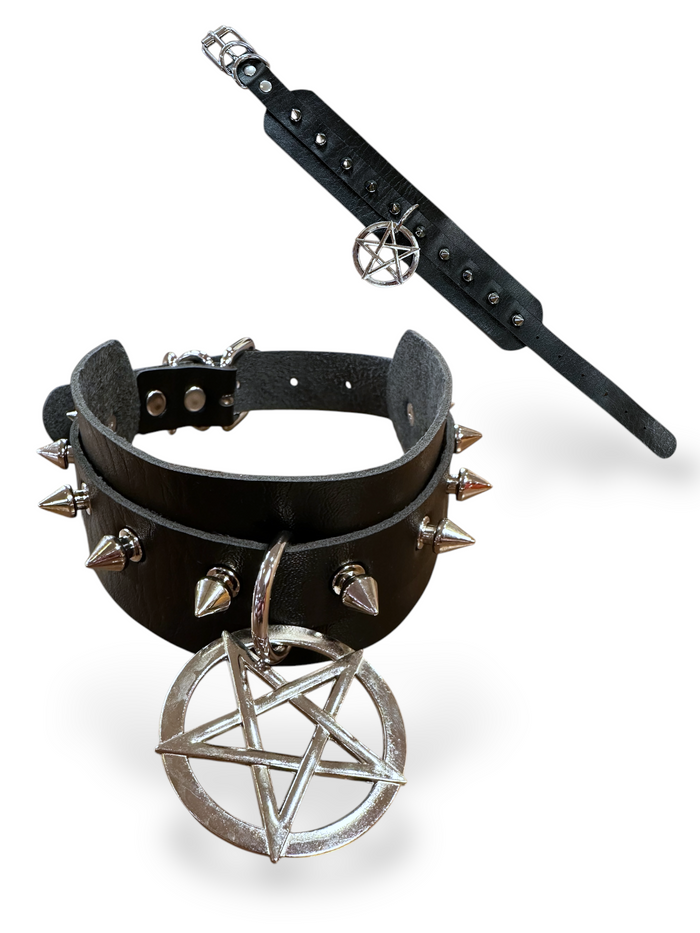 Thick Spiked Pentagram Collar