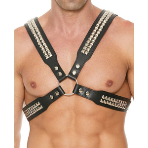 Pyramid Stud O-Ring Leather Chest Harness